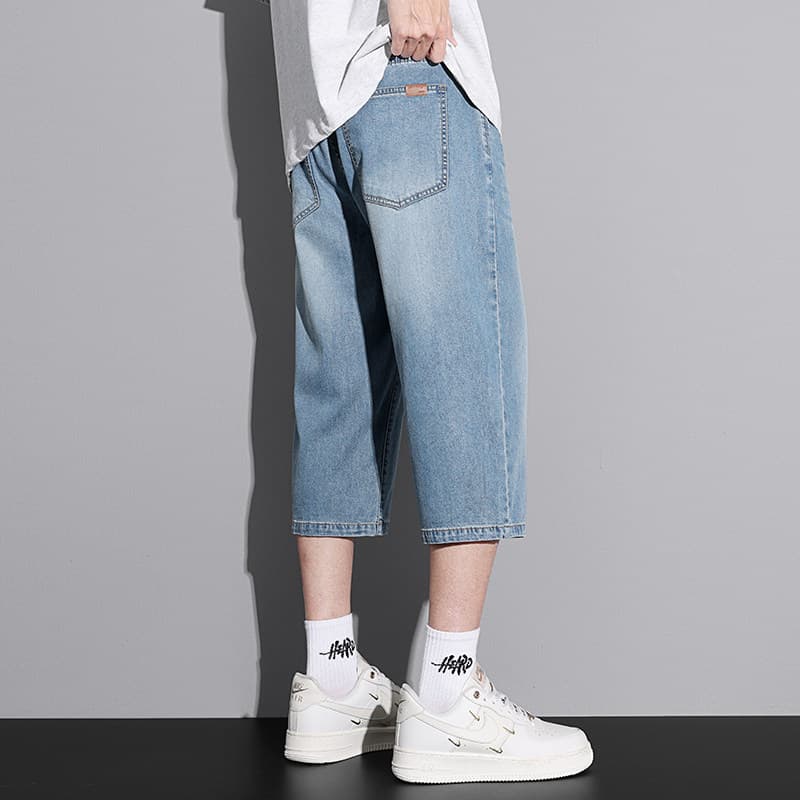 7001 nostalgic blue. tencel elastic waist zipper—cropped pants