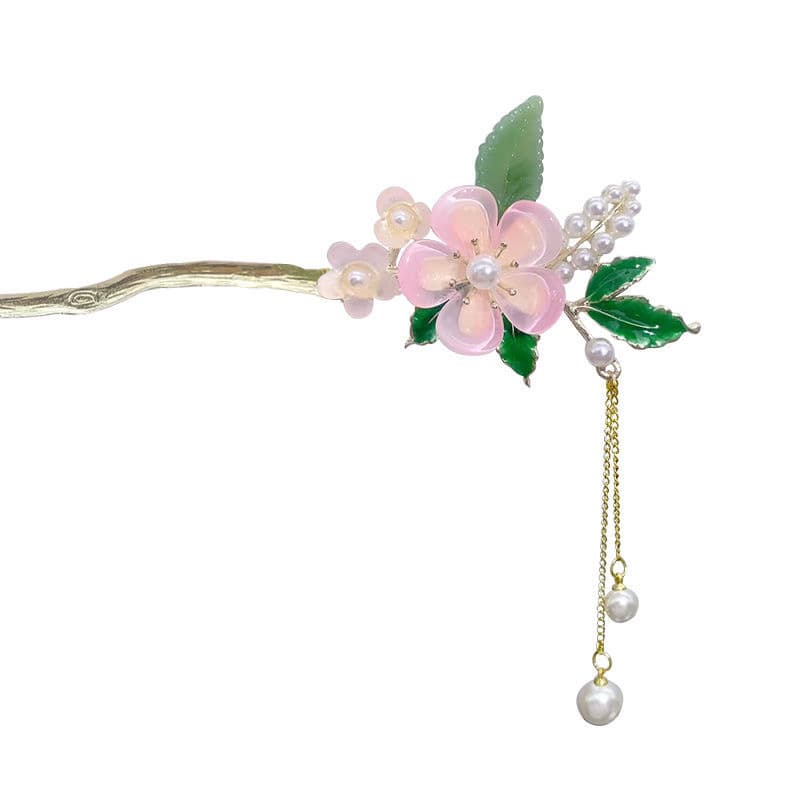 141# Pink Five-petal Flower Pearl Tassel