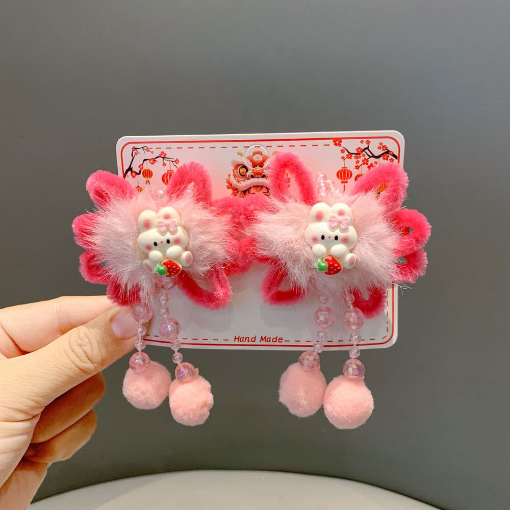 Kids' pink bunny solanum clip-on hair clips