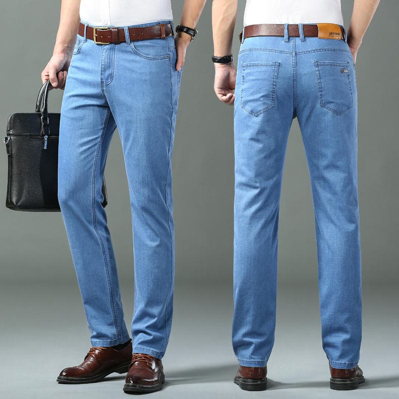 Summer Thin Ice Silk Jeans for Men, High-Quality Korean Style Versatile Trousers, Loose Elastic Straight Business Casual Pants 3