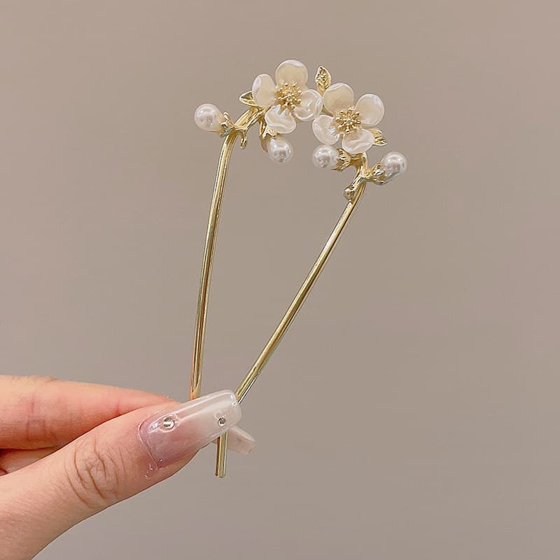 10#Golden pearl flower u-shaped hairpin