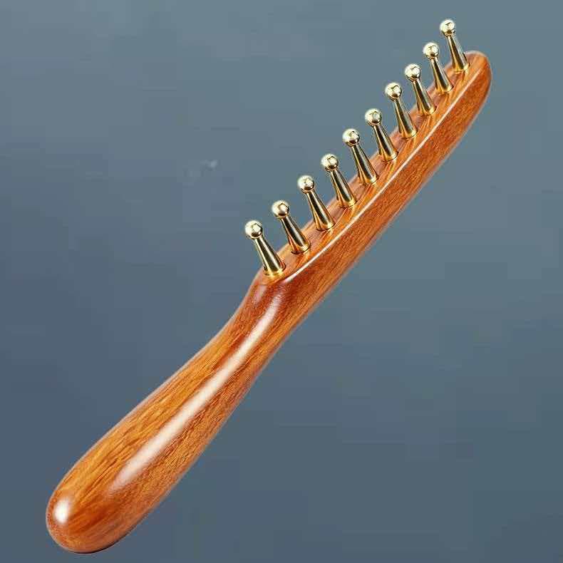 Dragon and phoenix sandalwood brass 10-tooth massage comb