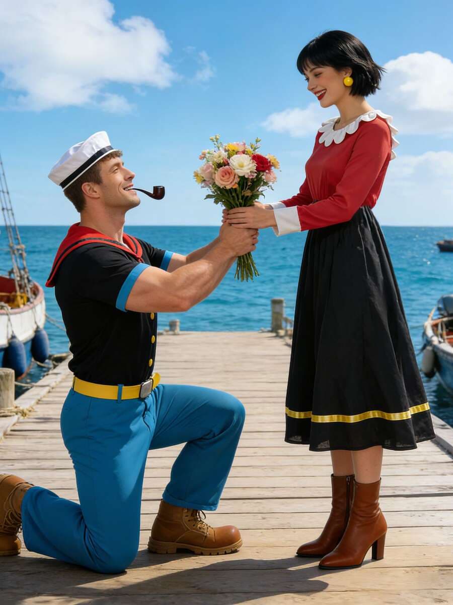 Hellouin üçün Dənizçi Popeye Cosplay Cütlük Kostyumu 5
