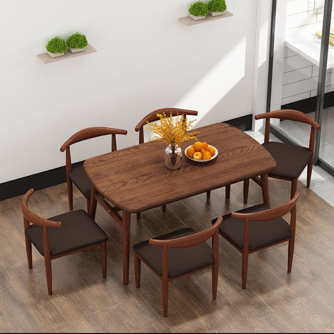 60*120cm walnut k table (one table and six chairs)