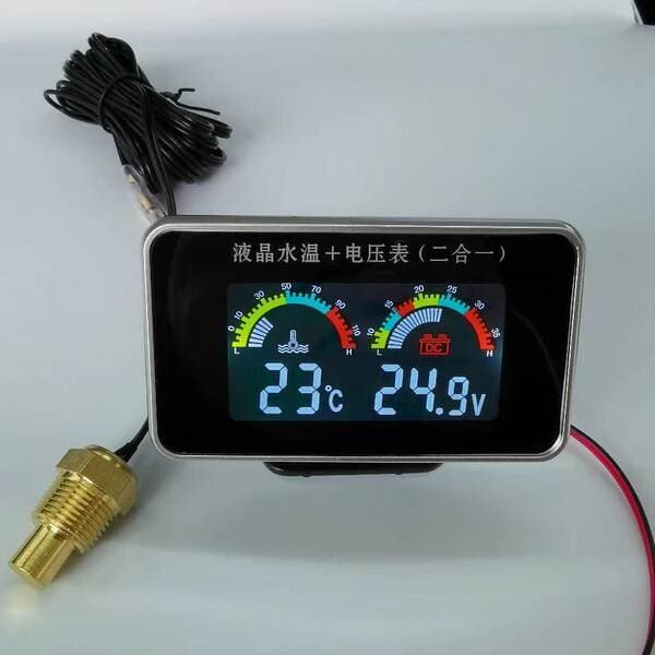 Cross-Border 12V24V Car and Truck Modified Two-In-One Digital Water Temperature Meter Digital Lcd Color Screen Display Voltmeter
