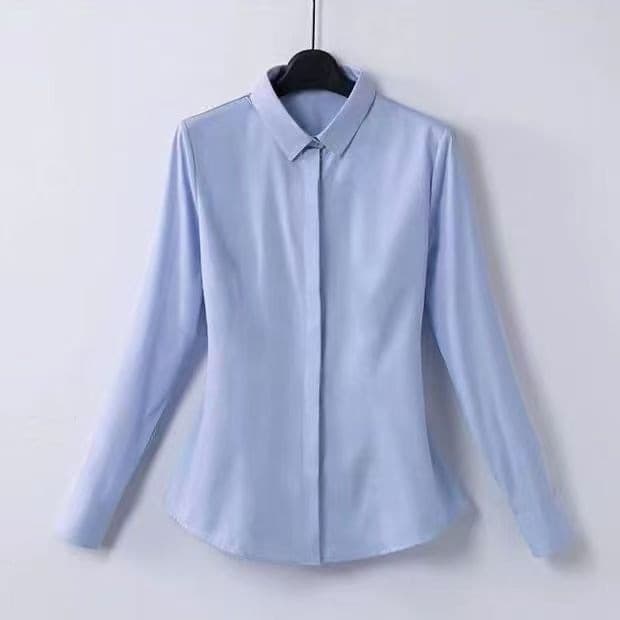 Sky blue square collar long sleeves concealed buttons