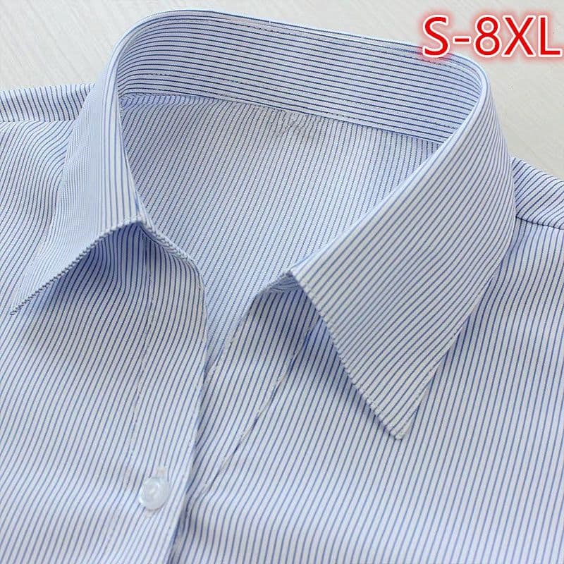 V-neck buckle [short sleeve] blue stripes