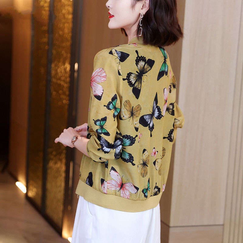 Chiffon Printed Short Coat Women's Clothing 2021 New Spring and Autumn Sunscreen Shirt Zipper Baseball Suit Thin Cardigan Top 4