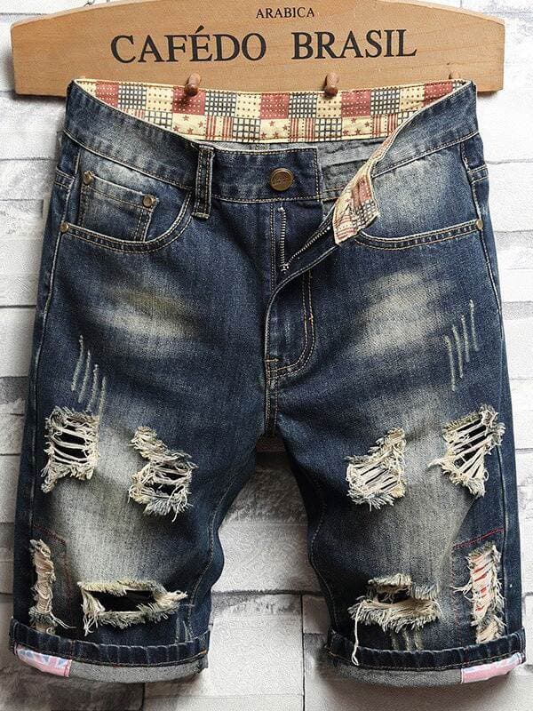 Lined Cloth Jeans Men's Tattered Five-Point Beggar Pants All Year Round Trendy Brand Personalized Men's Jeans Jeansmen 1
