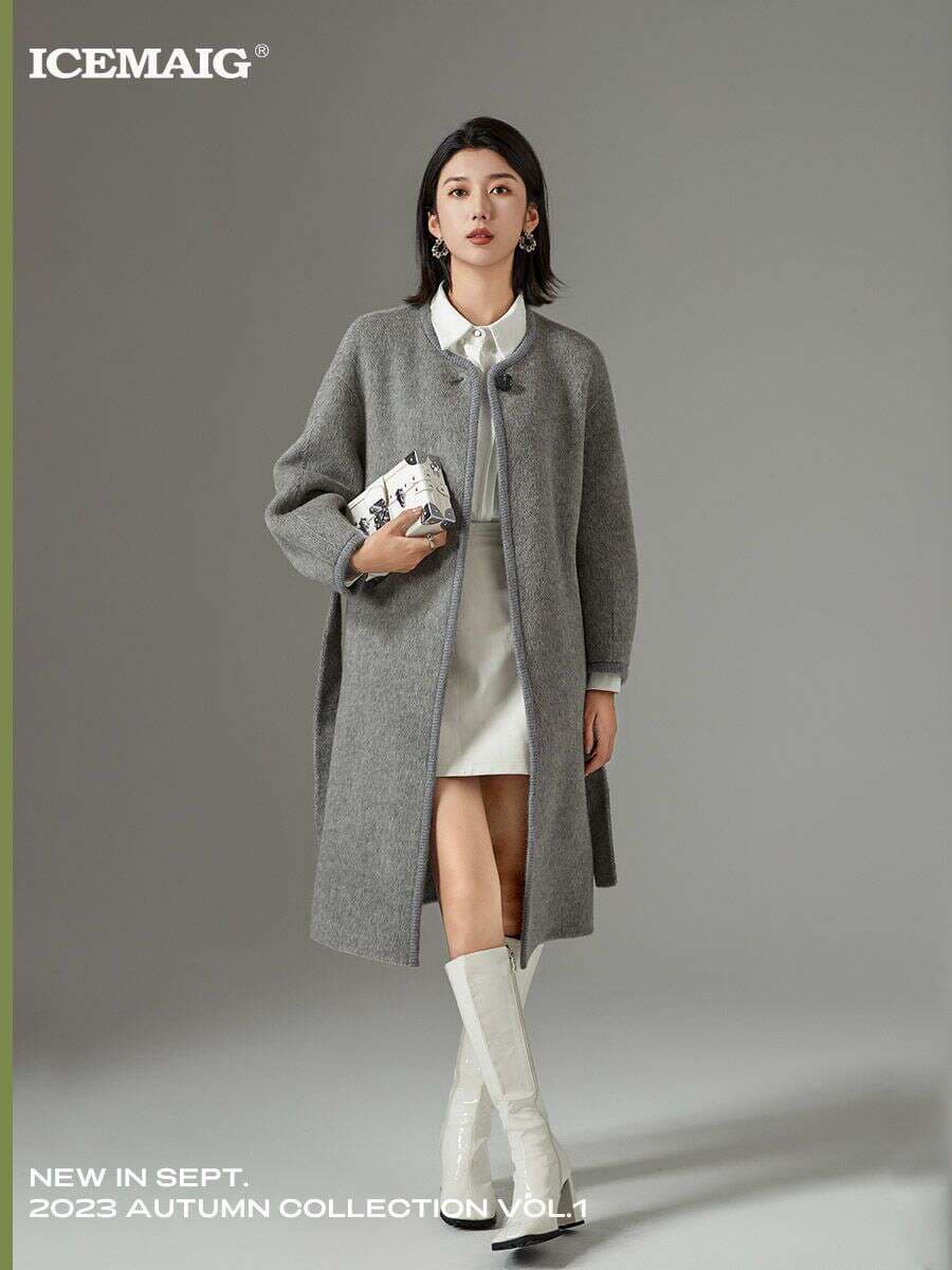 Bingmai 25 Autumn and Winter New Style One Button 10 Camel Plush Mid-Length Coat High-End Old Money Style Luxury Gray 1