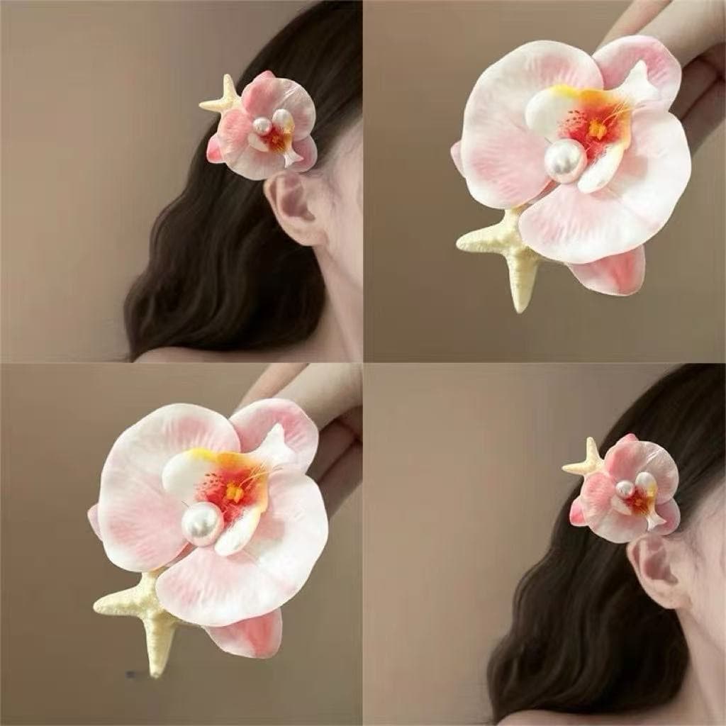 5876 starfish & phalaenopsis orchid hair clip - white & pink