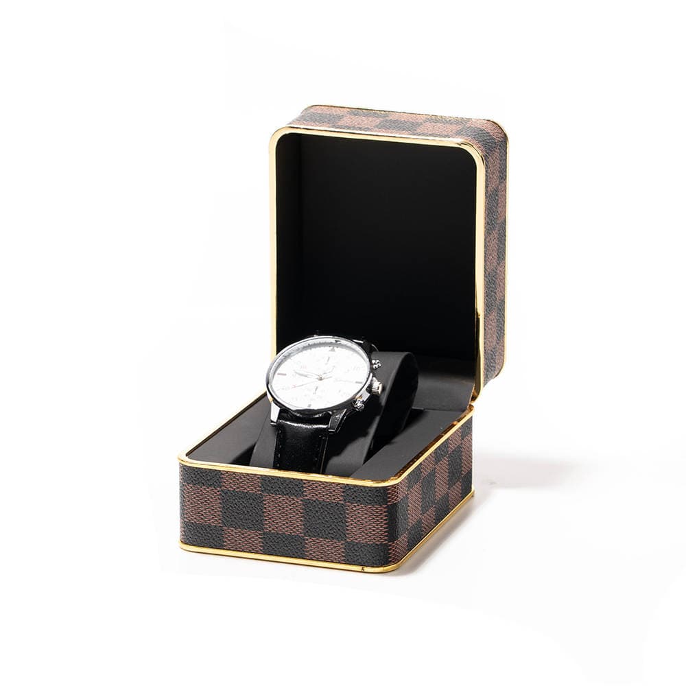 Cross-Border Pu Leather Watch Box, Business Pocket Watch and Wristwatch Universal Storage Box, Rounded Corner Gold-Edged Watch Packaging Box 3
