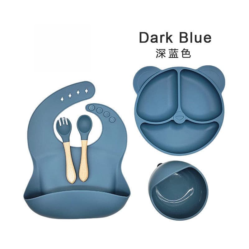 Dark blue-wooden handle spoon-[five-piece set]