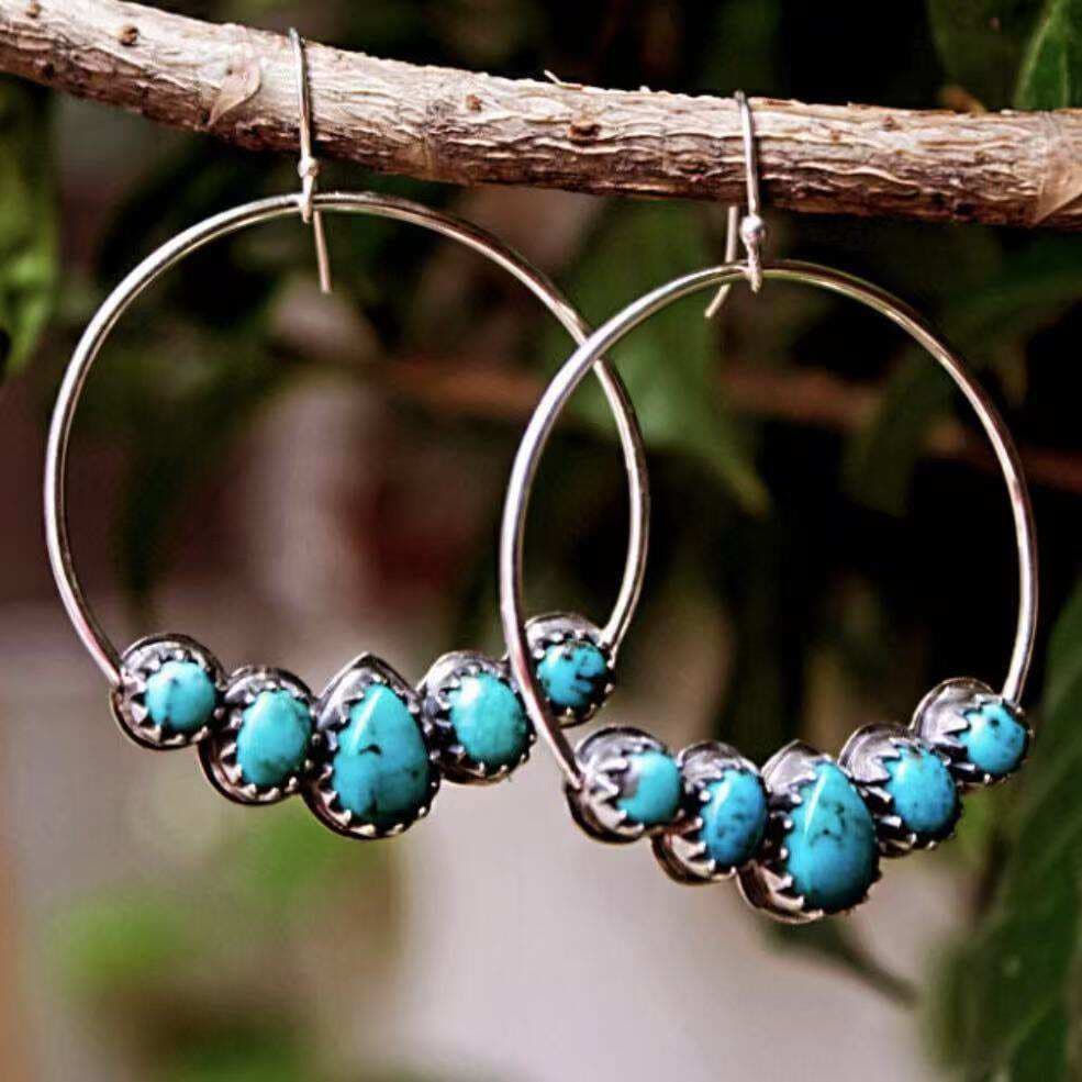 Sanjie's New Exaggerated Large Round Women's Earrings African Retro Bohemian Style Earrings Inlaid with Turquoise Jewelry 4