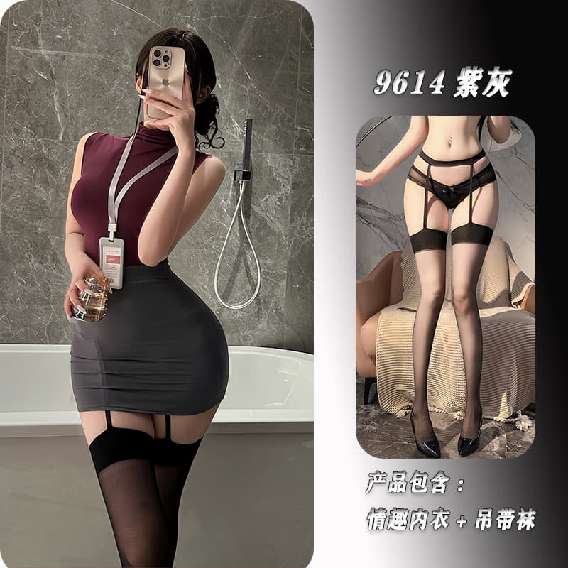 Purple gray + garter stockings