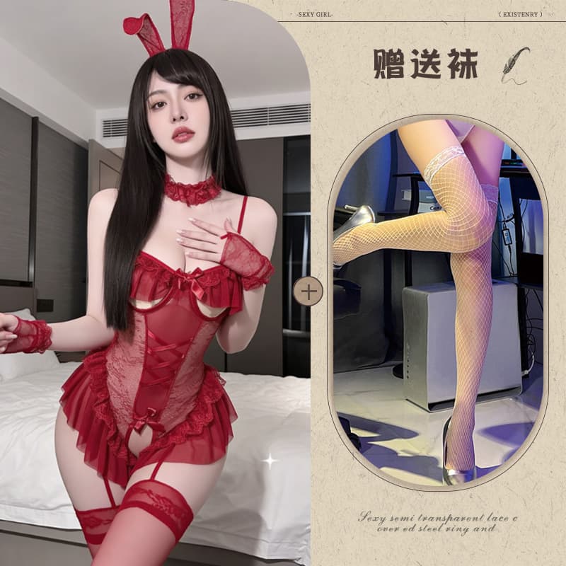 Burgundy + white fishnet stockings