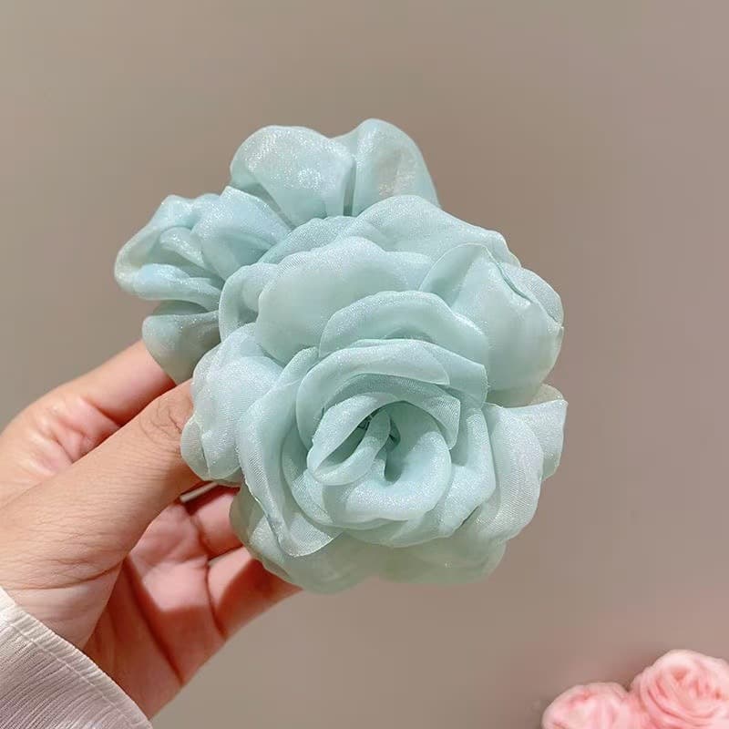5702 gauze camellia hair tie-green
