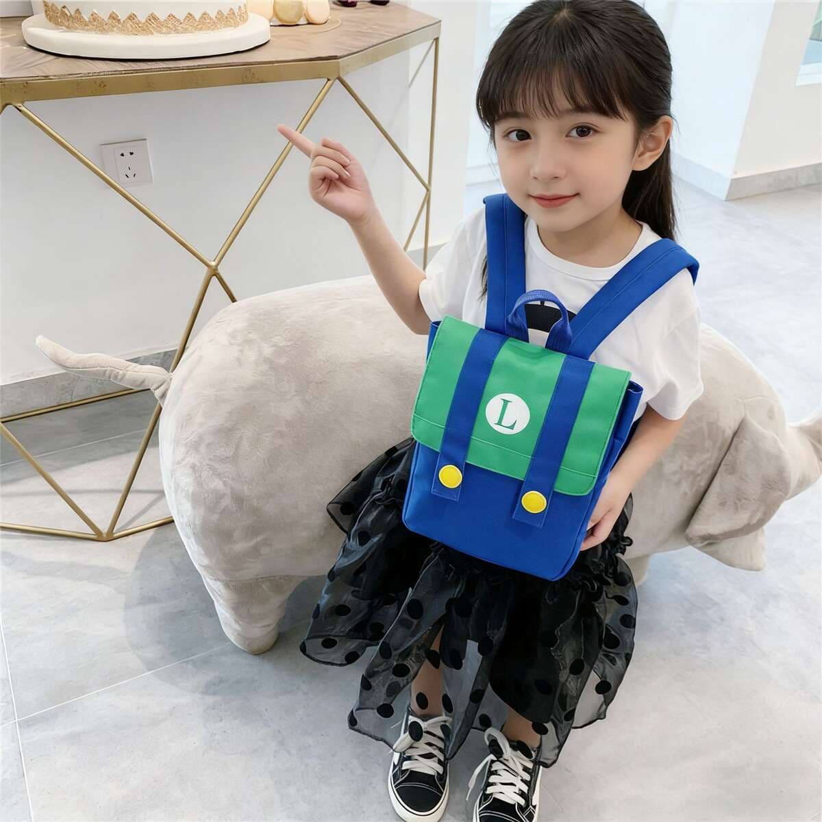 Yeni Koreya üslubunda rəng bloklu Oksford parça uşaq bağça bel çantası 3