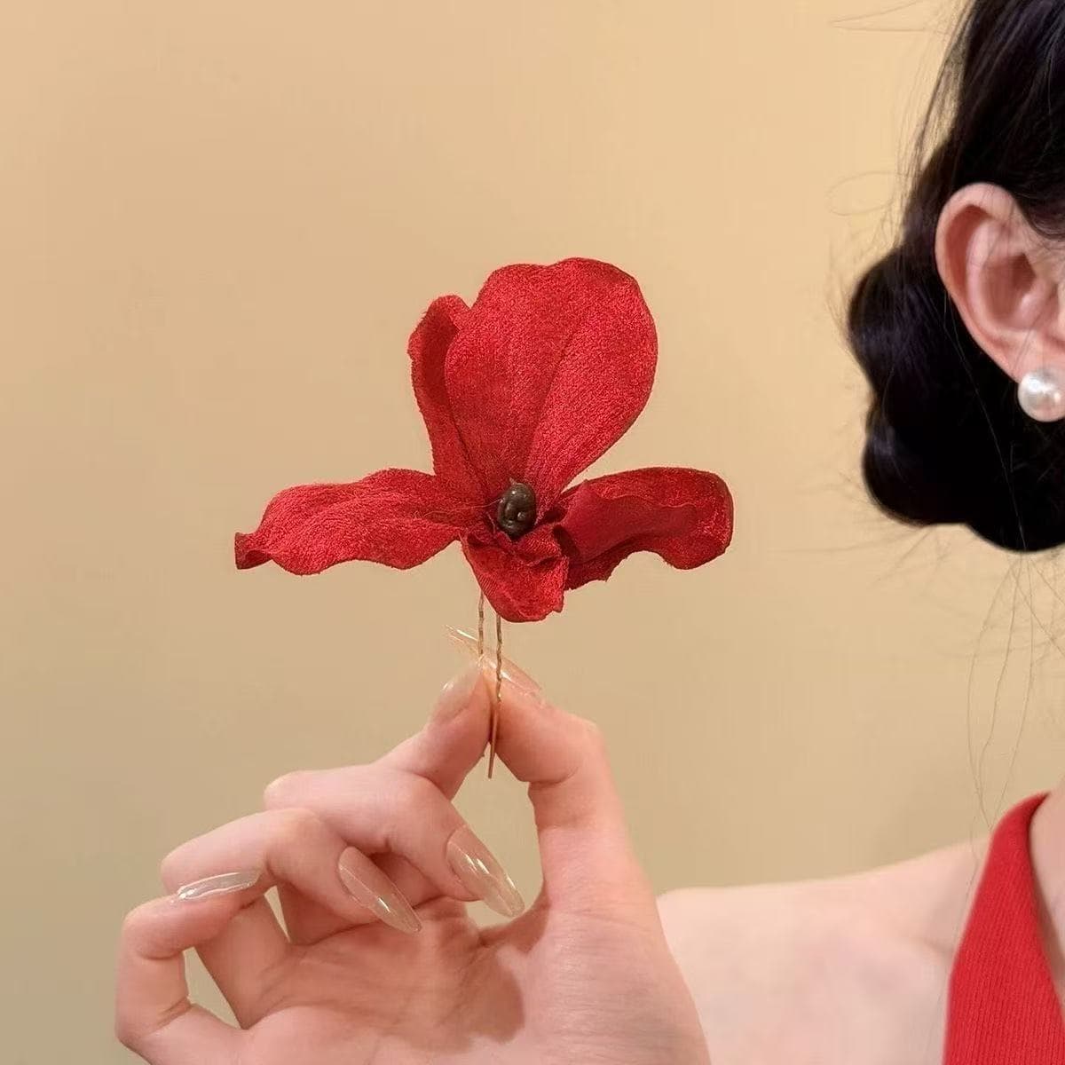 7356 new chinese style orchid hairpin - red
