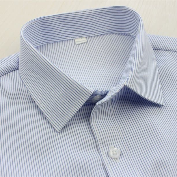 Square collar buckle [long sleeve] blue stripes