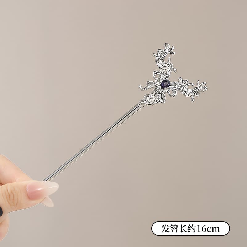 Hairpin purple zircon butterfly-silver