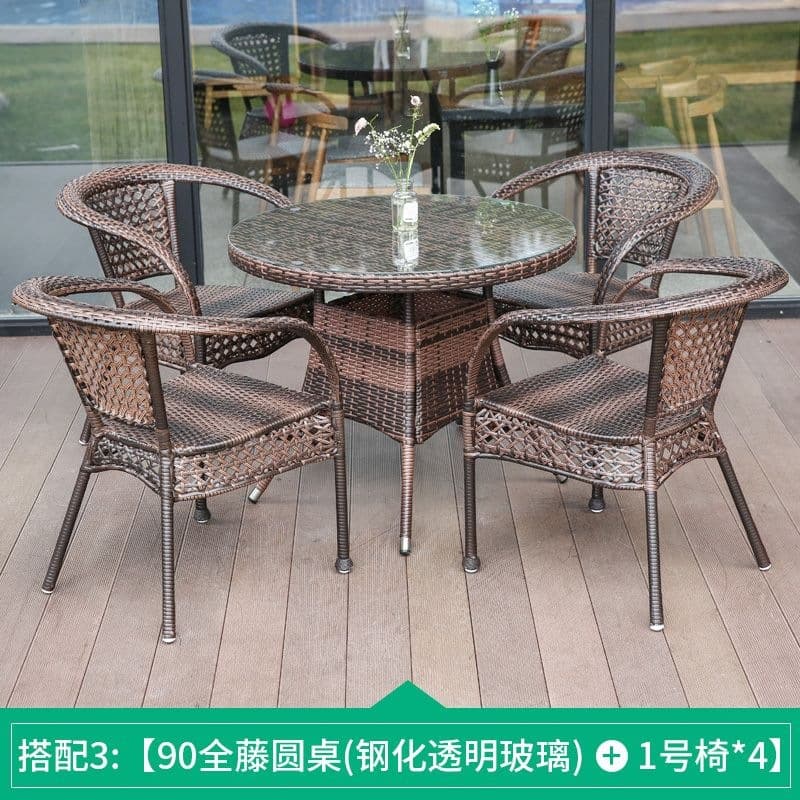 90% rattan round table + 4 chairs (comes with cushions)