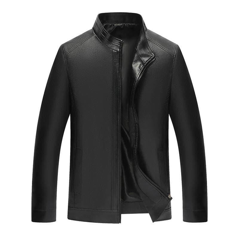 Middle-Aged Men's Pu Leather Jacket, Dad Style, Middle-Aged and Elderly Leather Jacket, Men's Spring and Autumn New Style, Stand-Up Collar Leather Jacket, Thin 1