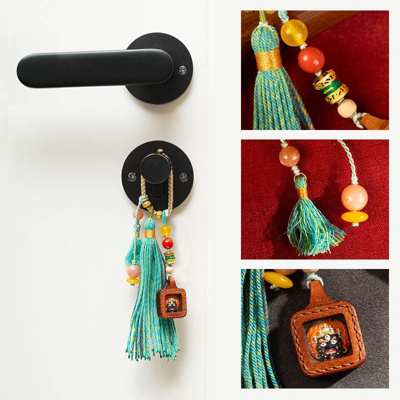 Hand-Painted Small Thangka Bag Hanging Zajiram Green Tara Mahakala Xizang-Style Pendant National Trend Portable Pendant Keychain 3