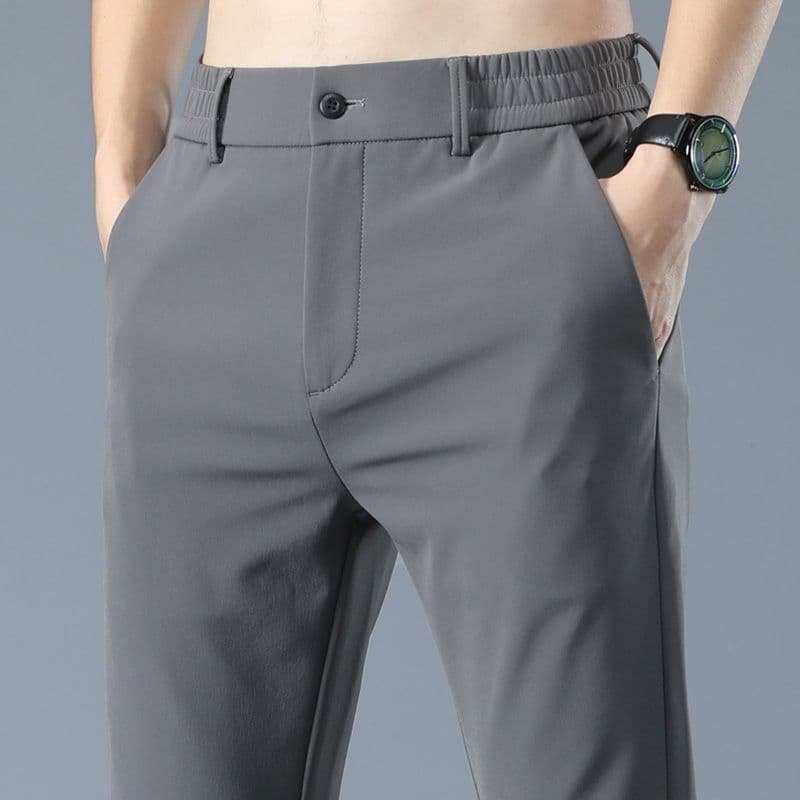 Ice silk suit elastic trousers gray