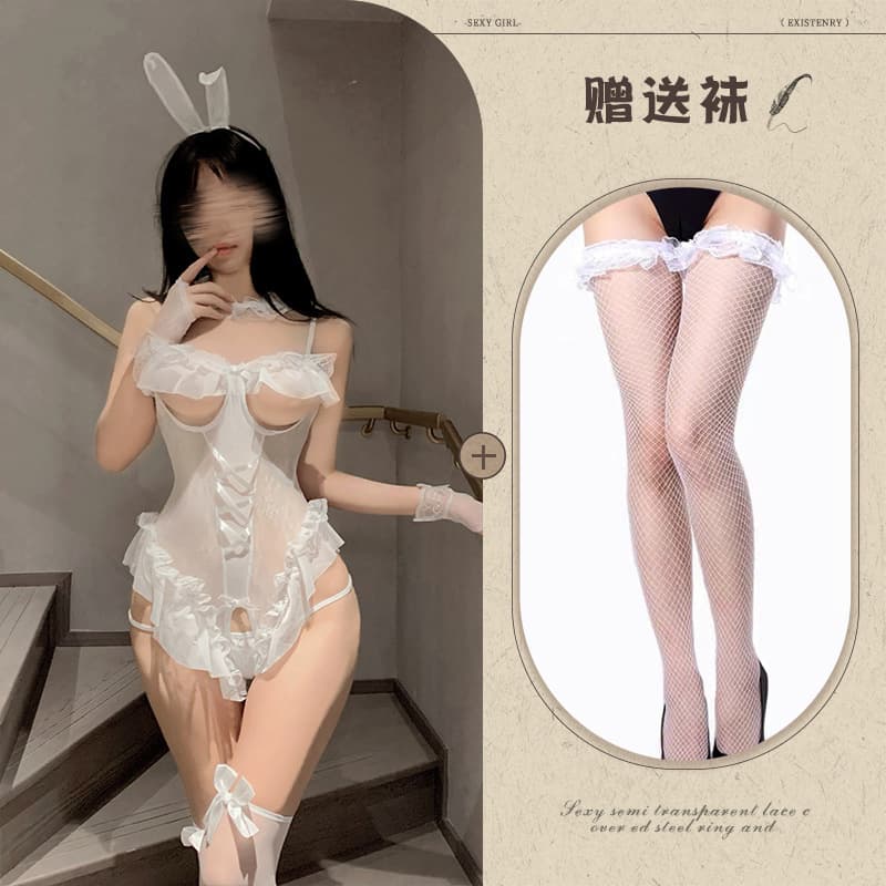 White +506 fungus lace fishnet stockings