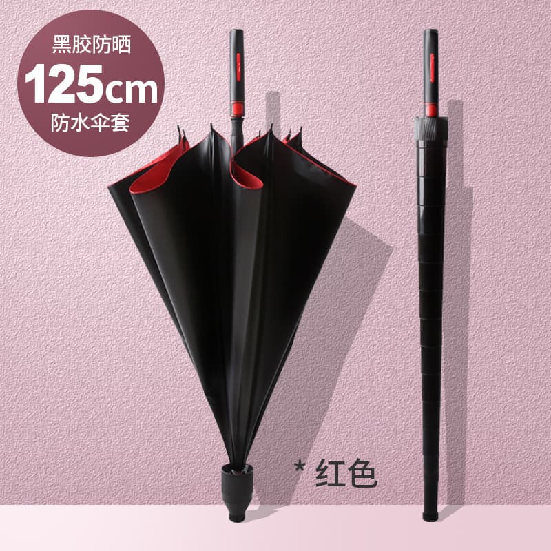 Extra-large golf umbrella - waterproof, black glue coating, sun protection, windproof to force 10 storms - straight handle, national flag red