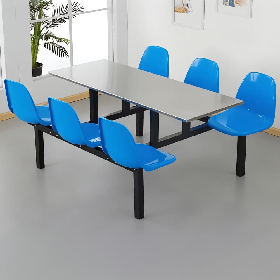 Stainless steel table top + iron bracket + backrest seat for 6 people