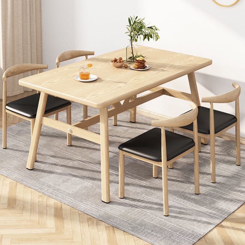 Solid wood color 120*60 table and four chairs [black leather]