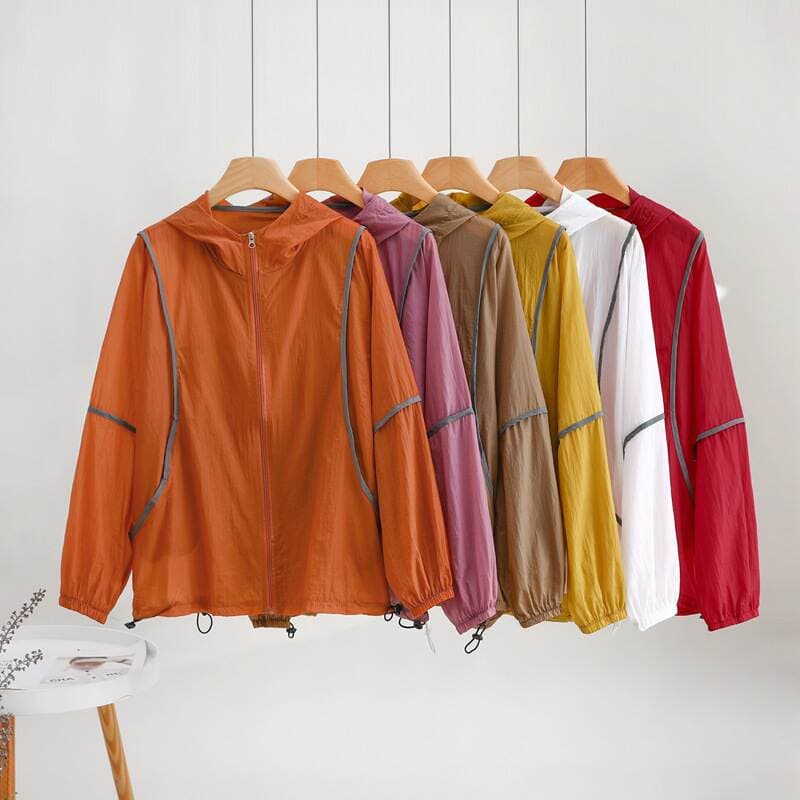 Fashionable Stitching Hooded Large Size Loose Sun Protection Suit Summer Casual Simple Pocket Thin Jacket Lightweight Breathable Outer Wear 3