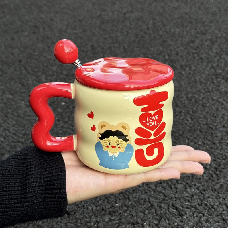 Happy word loving boy - red (cup + lid + spoon)