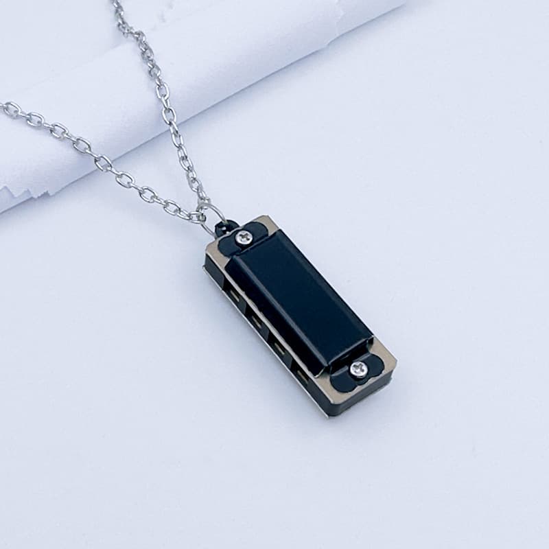Mini metal harmonica (black) necklace
