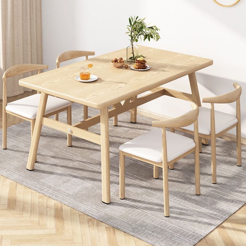 Solid wood color 120*60 table and four chairs [white leather]