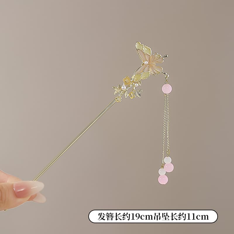 Dream butterfly tassel hairpin-pink