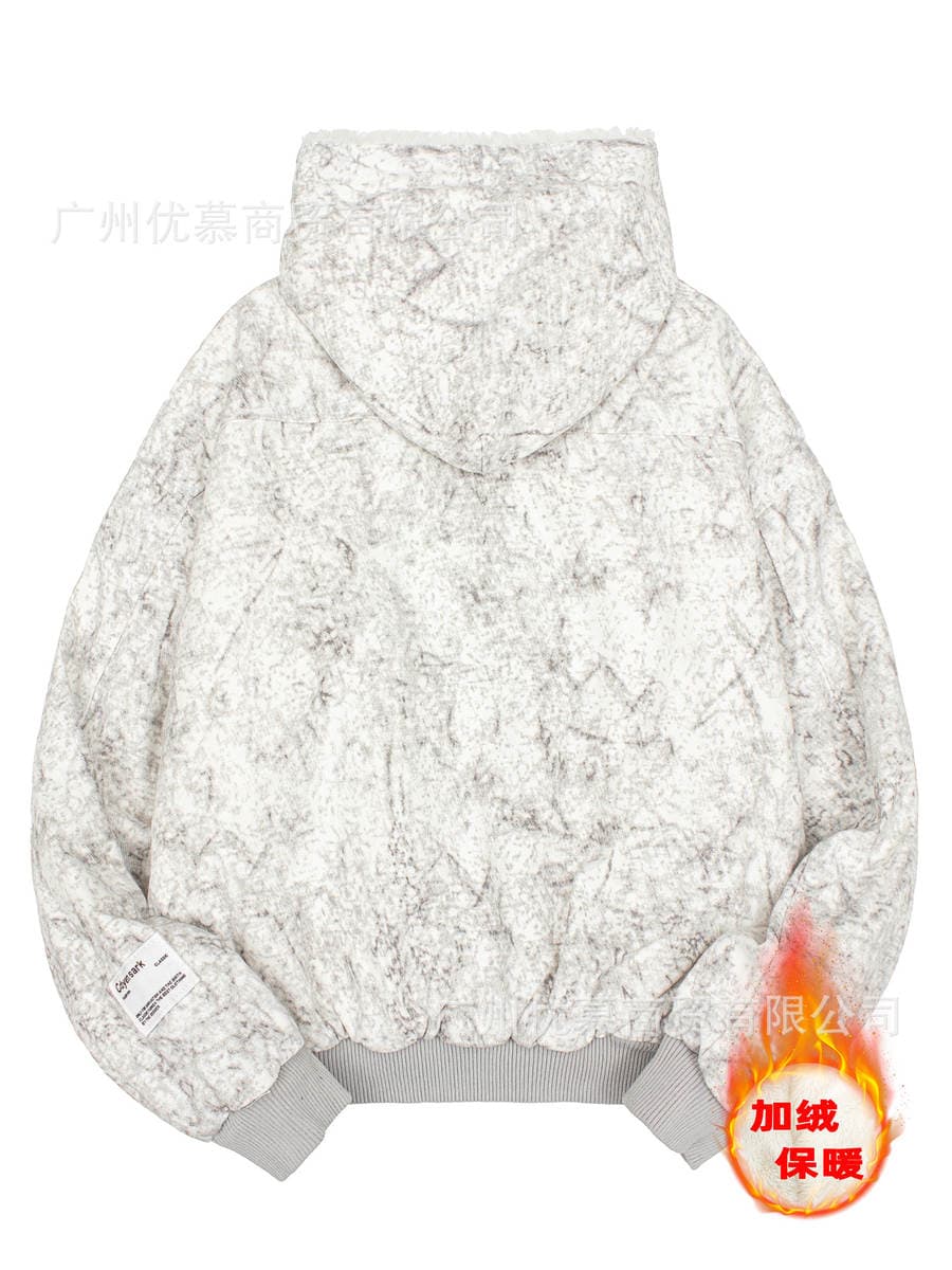 Cross-Border Men's and Women's Same Style Full-Print Velvet Thickeneded Cotton Jacket for Winter Loose Cashmere Warm All-In-One Hooded Jacket 2