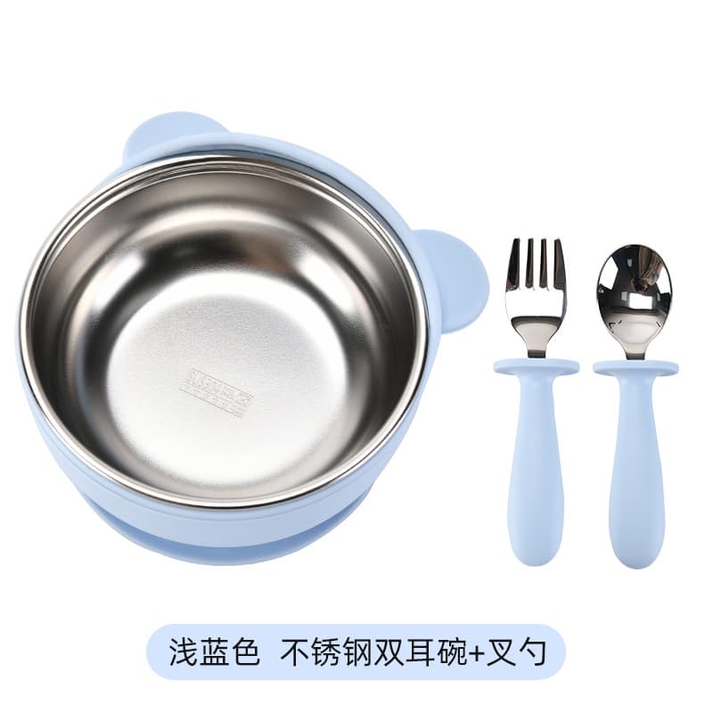 Light blue [little bear bowl + fork and spoon]