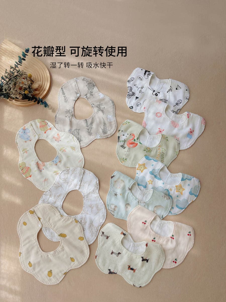 Class a Bamboo Cotton Newborn Bib Baby Saliva Towel Bamboo Cotton Gauze Bib 360-Degree Bib Ultra-Soft 4
