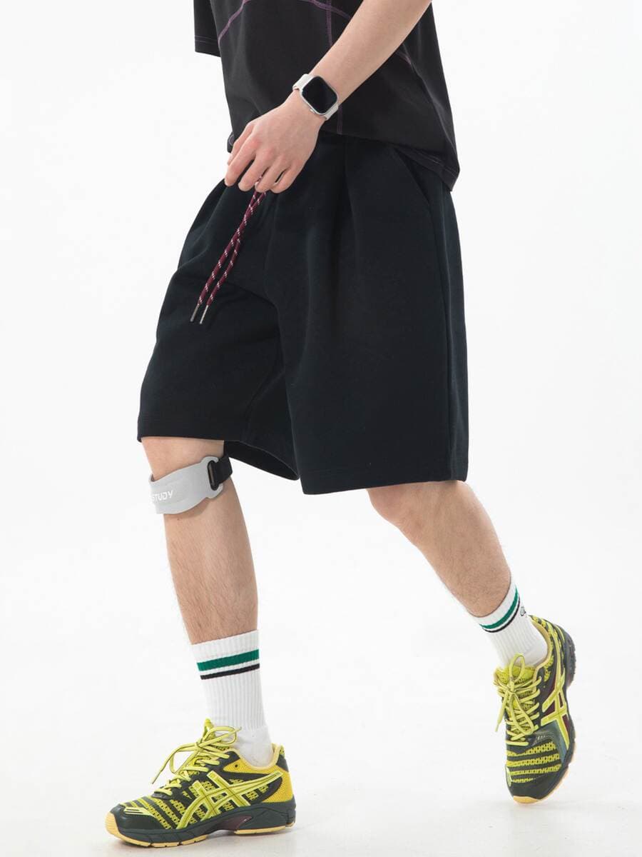 Men's Summer Sports Shorts with Color-Blocking Drawstring, Pleated Retro Style, Breathable Loose Casual Five-Point Pants 3