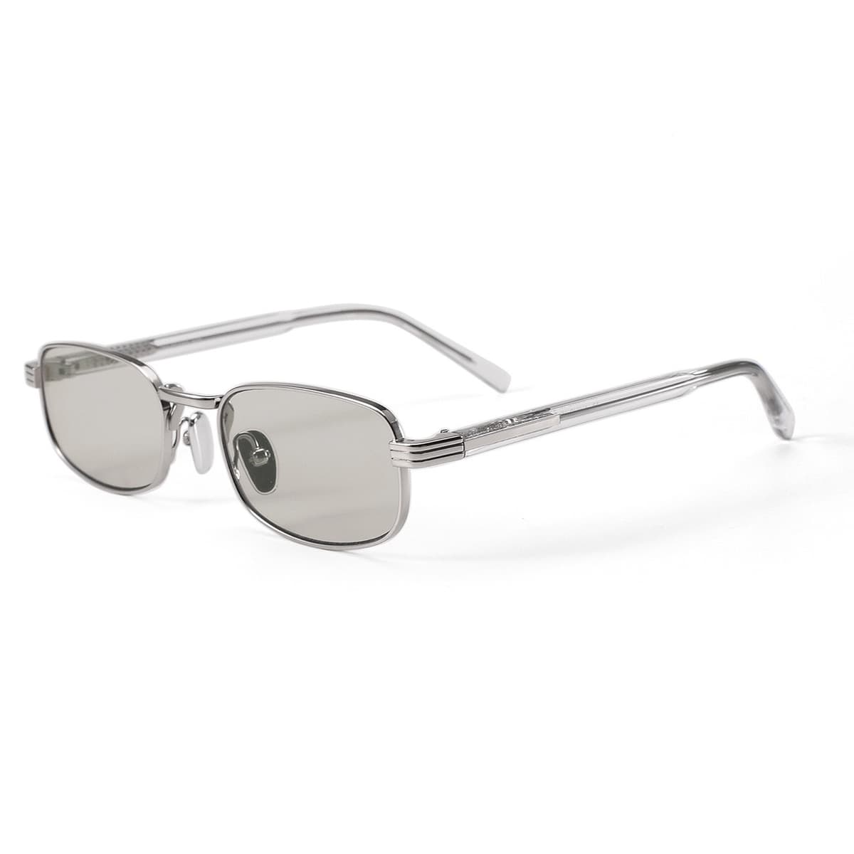 Silver frame, grey lens