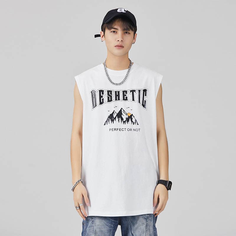 3218 | Large size men's vest men's ins Tide brand large size loose fat casual sports all-match sleeveless T-shirt 3