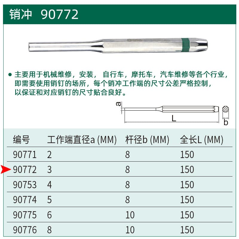 90772 pin punch 3x150mm
