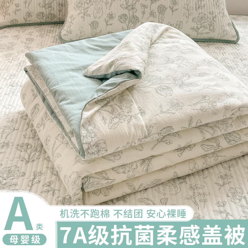 Category a Maternal and Infant Grade 7A Antibacterial Cloud-Sense Double-Layer Yarn Bed Cover Summer Quilt Four-Piece Set Washed Cotton Summer Cool Quilt Air-Conditioned Quilt 1