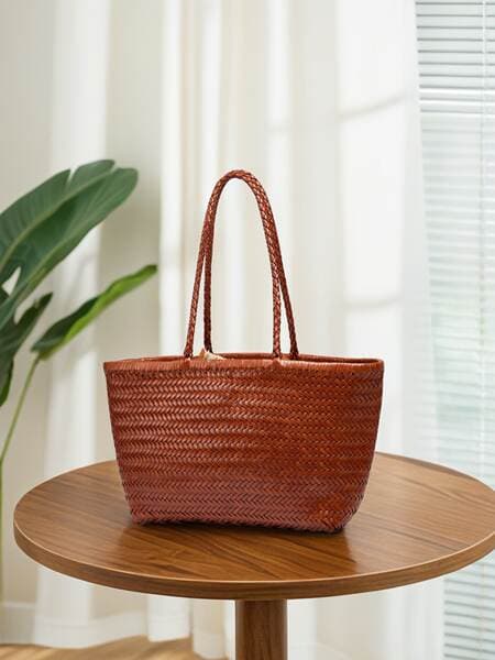 Dragon Leather toxunma çanta, fransız retro səbət tərzi, böyük tutumlu, çimərlik üçün