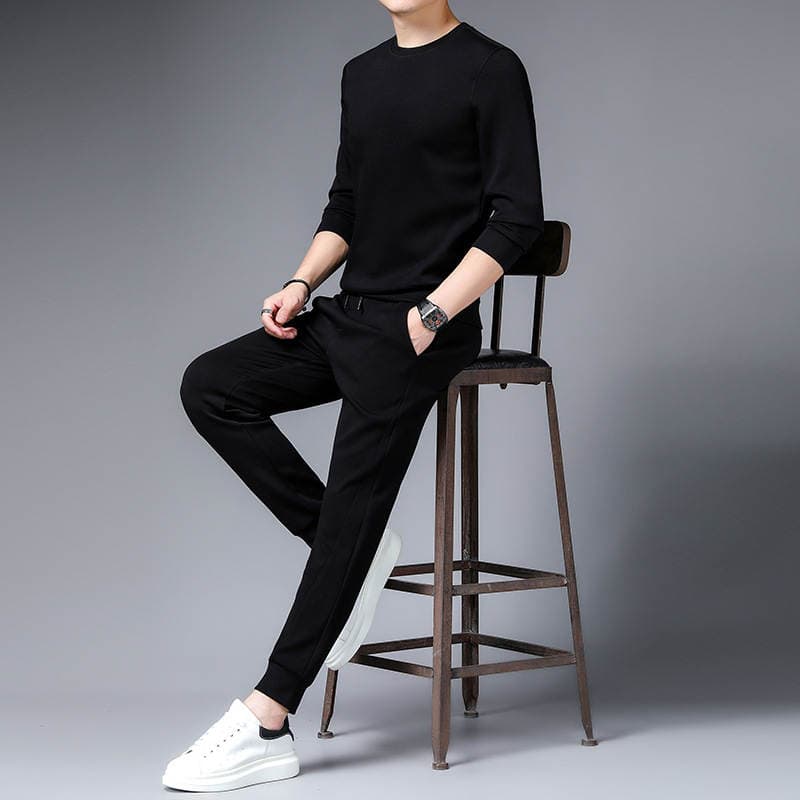 Spring and Autumn New Casual Suit Two-Piece Set with Lapel Long-Sleeved Shirt 1