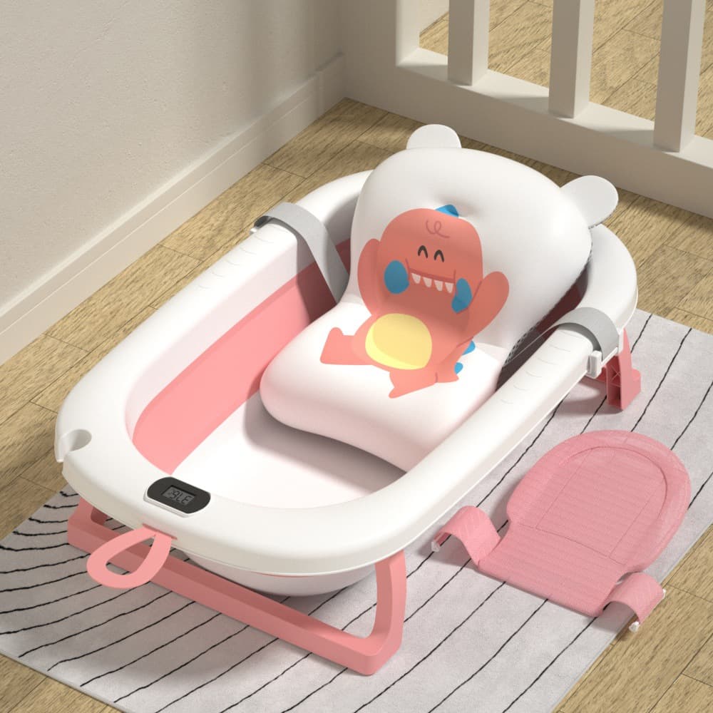 TC Temperature-Sakura Powder + Dinosaur Bath Mat + T-shaped Bath Net