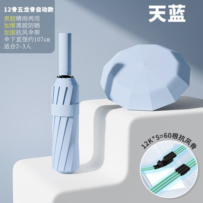 60-bone fully automatic [12*5 fiber wind-resistant frame + rain or shine - no gift box] sky blue